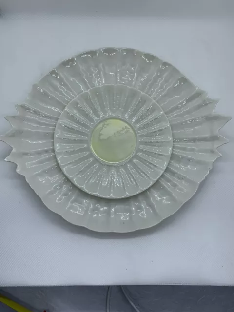 Belleek Handled Cake Plate Tridacna Yellow - Rare + 1 Tridacna Dessert Plate