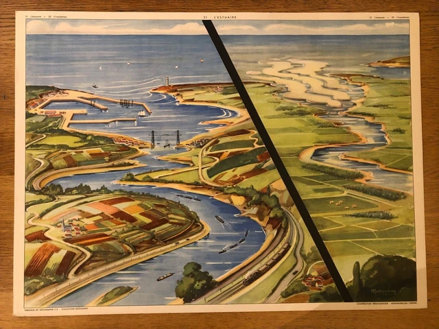 AFFICHE SCOLAIRE TABLEAUX de Géo. Rossignol n°31 L'Estuaire et n°32 L