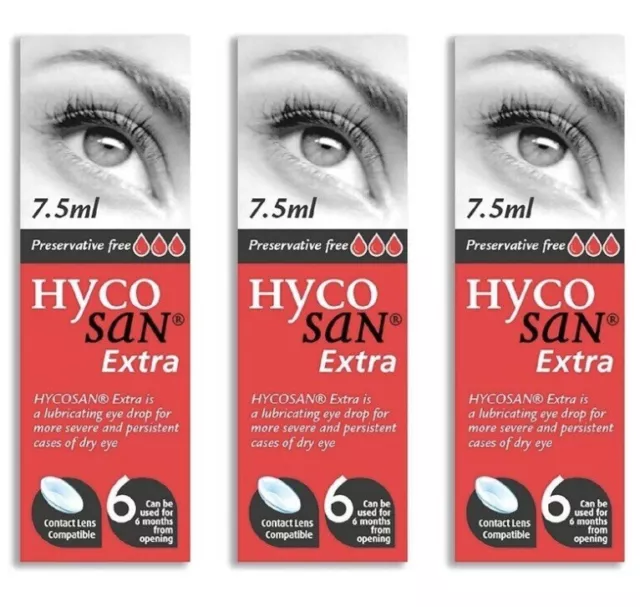 Hycosan Extra Triple Pack Preservative Free Eye Drops - Dry Eye Relief 3x7.5ml