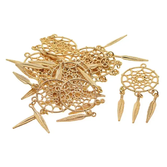 10 Stück Goldene Feder Quaste Anhänger Charms Für Schmuck Nacklace Making