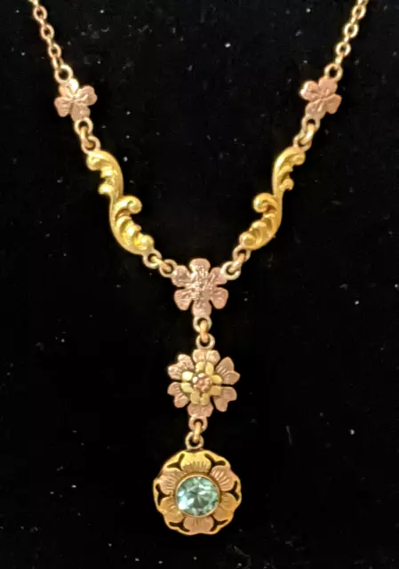 Beautiful Victorian 10K Yellow & Rose Gold Topaz Necklace. 21 3/8in. 5g