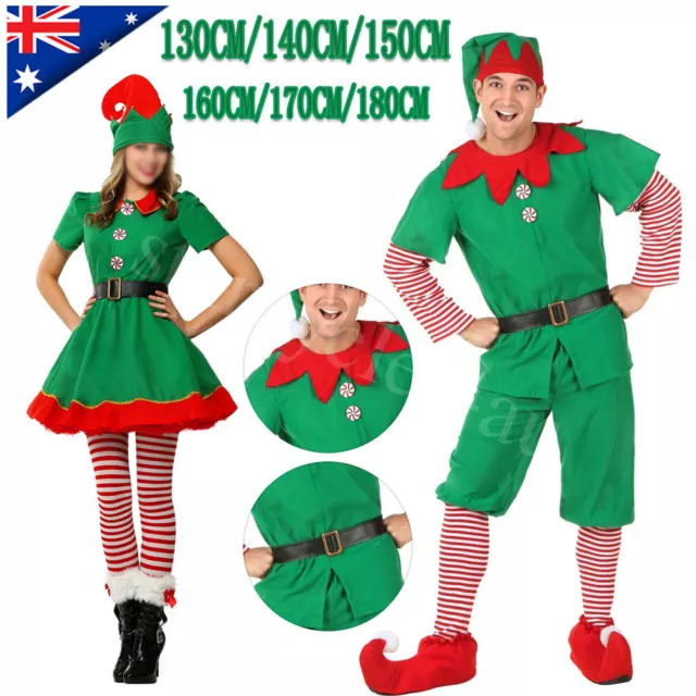 Adult Kids Elf Costume Christmas Fancy Dress Xmas Santa Helper Outfit Cosplay AU