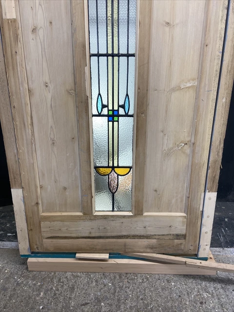 1 Stained Glass Front Door Wooden Reclaimed Old Antique Lead Arched Wood Frame 12