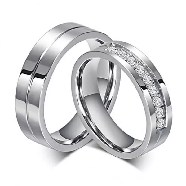 925 Argent Sterling Zircon Cubique Couple Bague Fiançailles Mariage Pour De