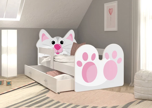 Kinderbett 80x140-180 cm KATZE Jugendbett mit Matratze Lattenrost Bettkasten