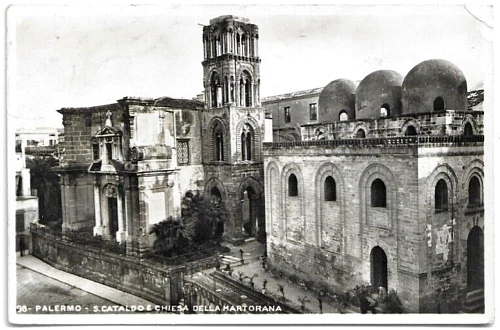 CARTOLINA DI PALERMO ,S.CATALDO CHIESA DELLA MARTORANA viaggiata 1936