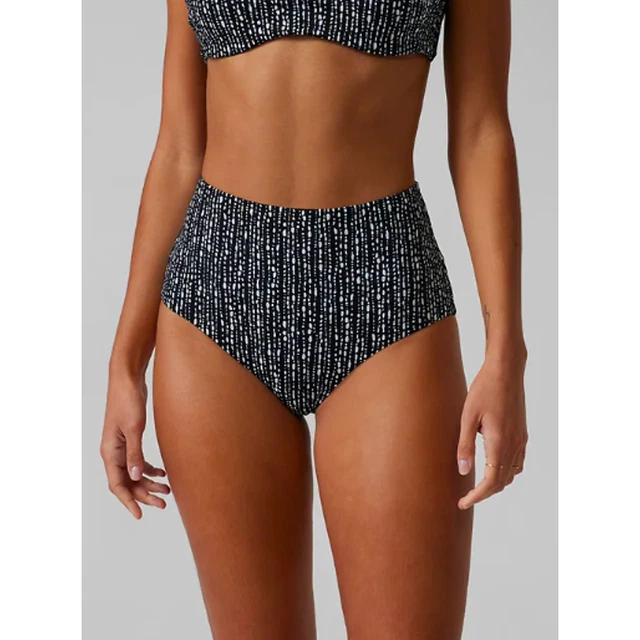 Athleta M rice pearls black High Waist printed bikini bottom swim bathing suit