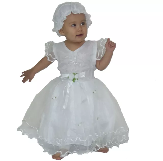 Baby Christening Party Dress with Bonnet 0-3 3-6 6-9 9-12 Months in 6 Colour