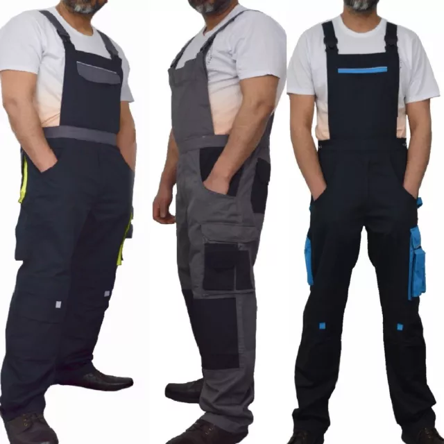 Bib and Brace Overalls Heavy Duty Work Trousers Dungarees Knee Pad Pockets UK