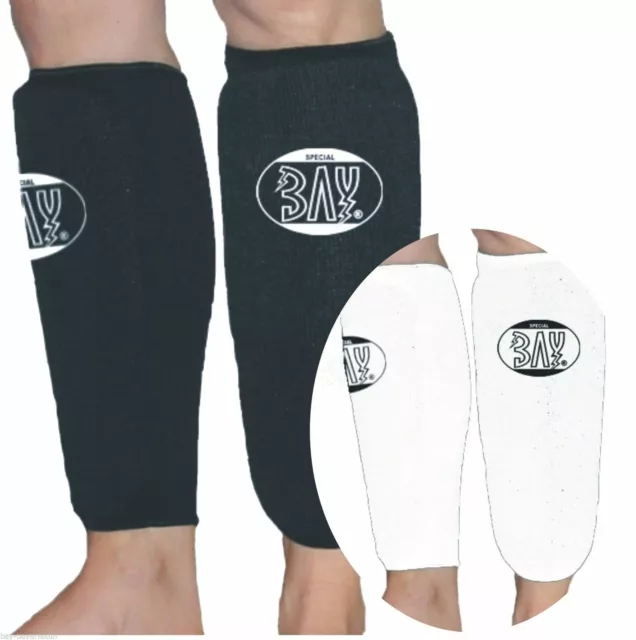 BAY® Schienbeinschutz Schienbeinschoner Kickboxen Karate Taekwondo schwarz weiß