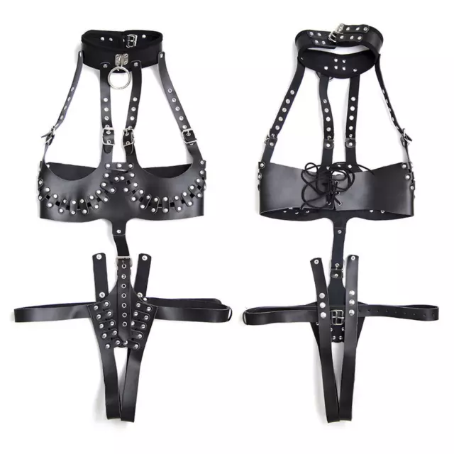 Corsetto pelle poliuretano cupless petto reggiseno gabbia sexy donna corpo imbracatura gioco costume
