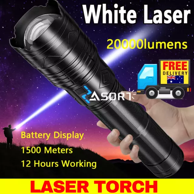 Laser LED Flashlight Super Bright Spotlight Long Range Zoom focus Emergency Lan