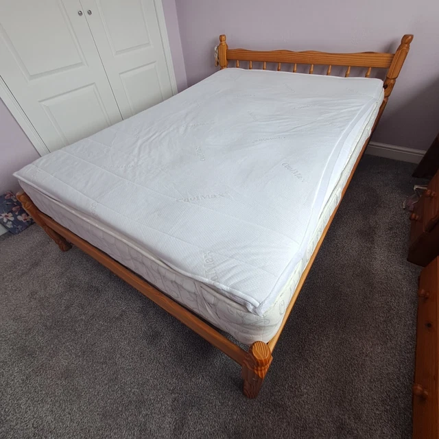 SOLID WOODEN DOUBLE bed frame used, pine £30.00 PicClick UK
