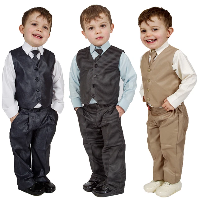 Boys Suits 4 Piece Waistcoat Suit Wedding Page Boy Baby Formal Party 3 Colours