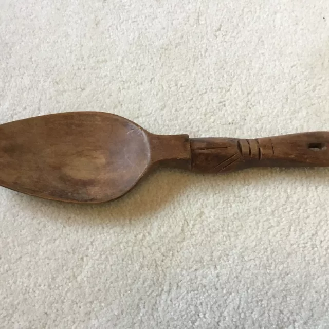 Vintage Hand Carved Wooden Welsh Love Spoon 12.5 inches Long Treen