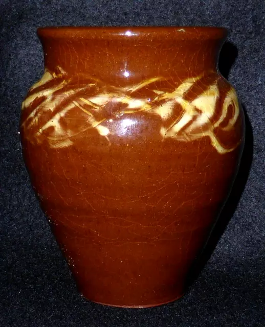 Charming Vintage Studio Pottery Marbled Brown & Cream Glazed Sgraffito Posy Vase