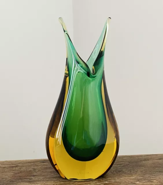 Gorgeous Vintage Sommerso MURANO GLASS VASE Amber Green