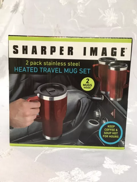 Sharper Image 2 Pack Stainless Steel Heated Travel Mug Set