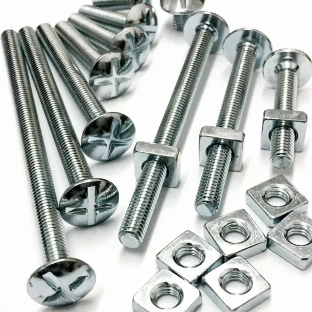 Roofing Bolts with Square Nuts BZP Zinc Plated M5 M6 M8 M10 Slotted Dome Head