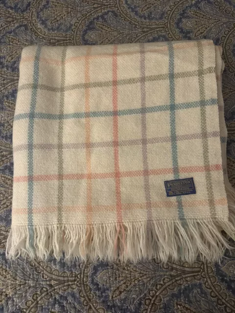 Pendleton Wool Throw Blanket Ivory With Pastel Stripes
