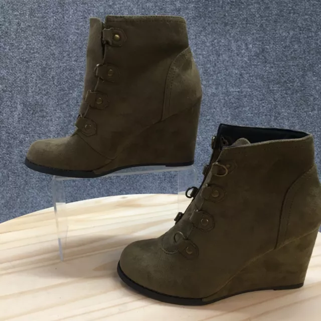 Madden Girl Boots Womens 6.5 M Gaylee Ankle Booties Green Suede Wedge Round Toe 2