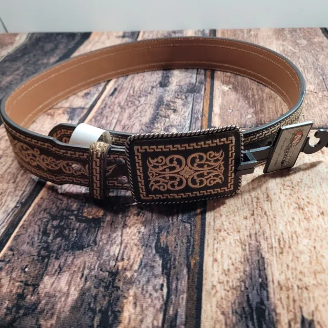Nocona Western Mens Belt 32 Leather Tapered Embroidered Brown Western