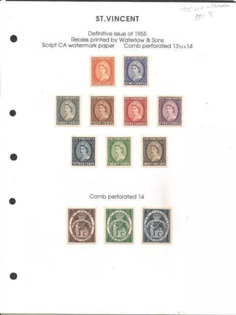 St Vincent 1955 QEII Set + Shades Mint Hinged