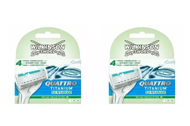 Wilkinson Sword Quattro Titanio Sensitive Afeitar 2 X 4er Pack Nuevo & Emb.orig