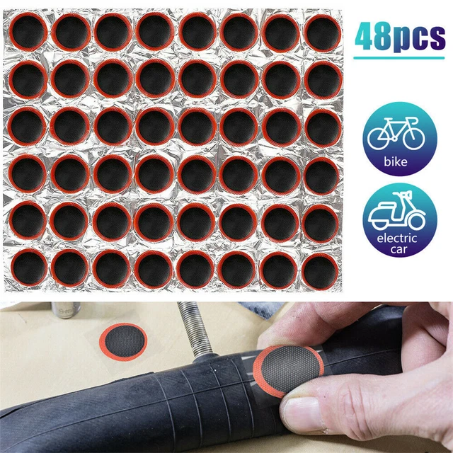 48Pcs Rubber Puncture Patches Bicycle Bike Tire Tyre Tube Repair Patch Kit Round