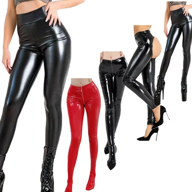 Womens Leather Pants Ladies Wet Look PU Leggings Stretchy PVC Trousers Clubwear