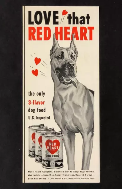 1950 Red Heart Food Advertisement Great Dane Dog Artwork Vintage Print AD