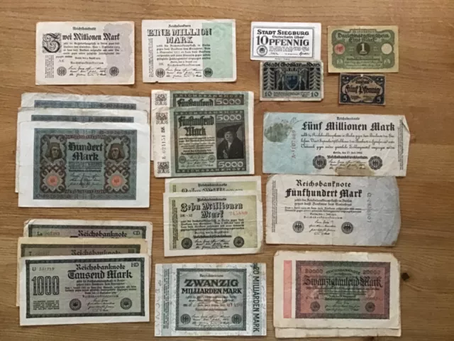 21 Notgeldscheine Reichsbanknoten Darlehnskassenscheine 1920-1923