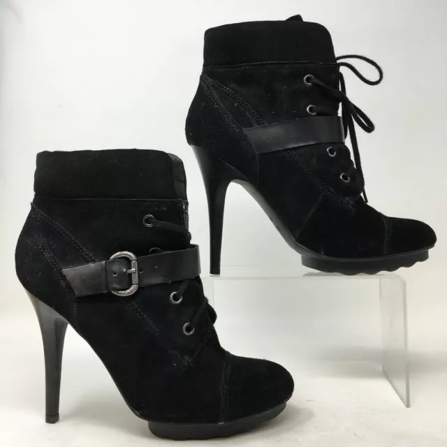 Guess Boots Womens 8.5 M Fontanna Ankle Booties Black Stiletto Heels Leather