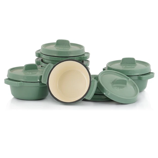 BBQ-Toro Mini Cocotte Set (6 Stück) | 6 x 250 ml - grün | Gusseisen emailliert