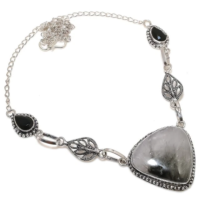 Black Rutile, Spinel Gemstone 925 Sterling Silver Jewelry Necklace 18" Easter Z5