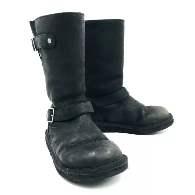 Ugg Australia Kensington Buckle Moto Boots Black Leather Womens Size 7