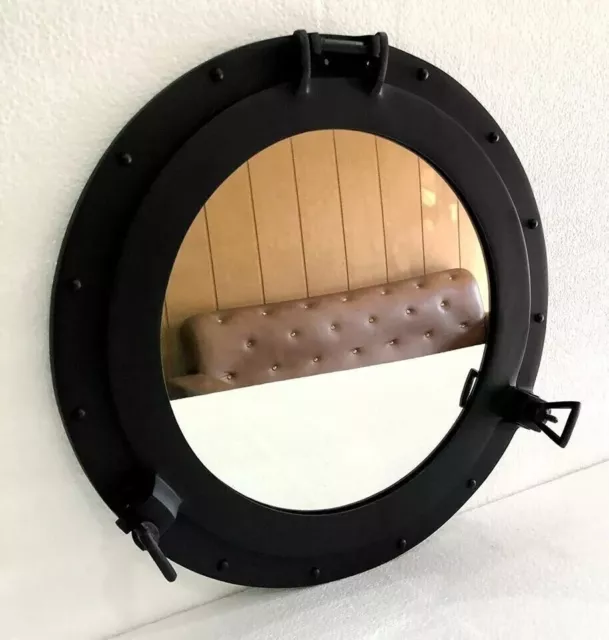 17 in Nautical Copper Aluminum Porthole Bathroom Wall Décor Mirror Black Finish