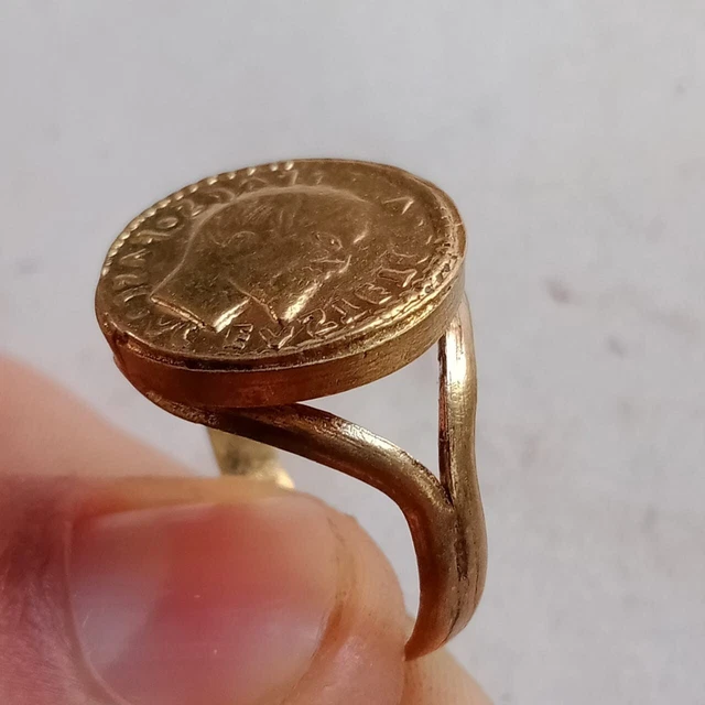 Extremely Rare Ancient Old Viking Gold Color Ring Very Artifact Authenti