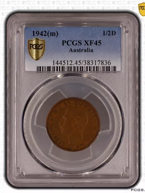 1942 Australian PreDecimal Coin Half Penny PCGS Slab Grade XF45 KGVI Melbourne 3