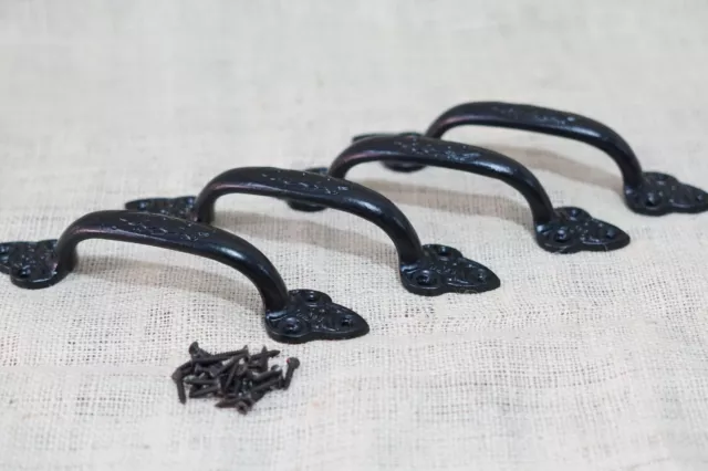 4 Large Cast Iron Antique Style Door Handles Gate Pull Shed Drawer Pulls Black