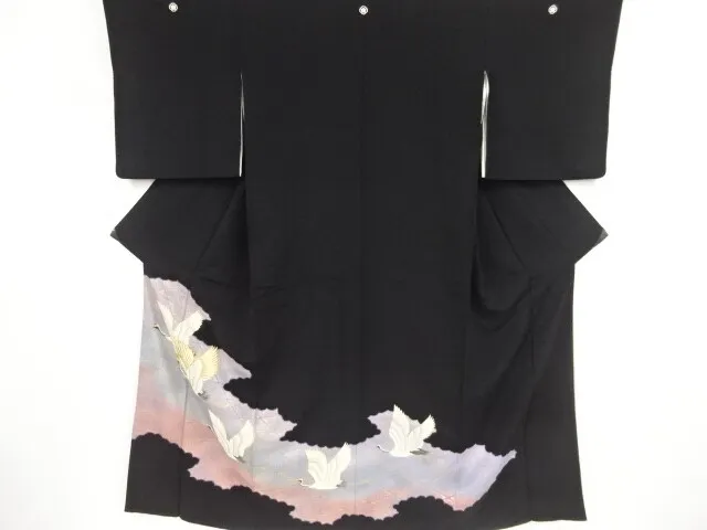 81451# Japanese Kimono / Antique Tomesode / Embroidery / Cloud & Cranes