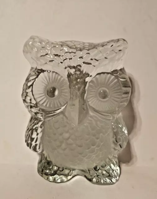 Vintage VIKING GLASS Frosted & Clear Heavy 5 1/2" OWL Bookend / Paperweight