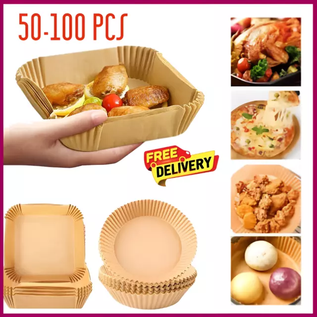 Air Fryer Disposable Paper Liner Non Stick Parchment Steamer Round Square Mat UK