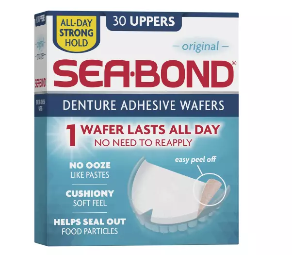 Sea Bond Secure Denture Adhesive Wafers, Zinc Free, All Day Hold, Mess Free, Sof