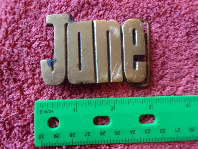 Vintage Belt Buckle Solid Brass JANE name plate cut out bold font letters
