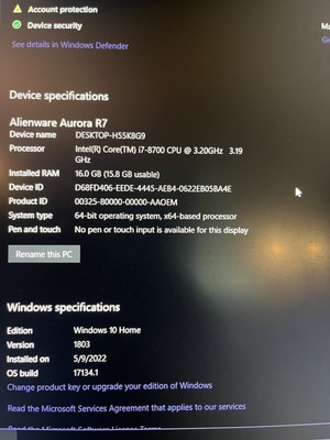 DELL ALIENWARE AURORA R7 Gaming PC GTX 1080 i7 8700k 16 GB RAM 1TB HDD ...