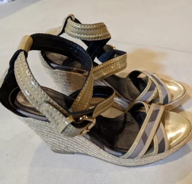 Burberry Women's Open Toe Strappy Espadrille Wedge Sandals Brown Size 6.5 (37)