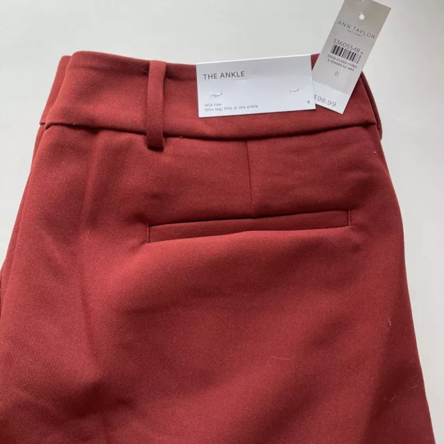 Ann Taylor The Ankle Mid Rise Slim Leg Ankle Length Red Maroon Pants Size 8 New