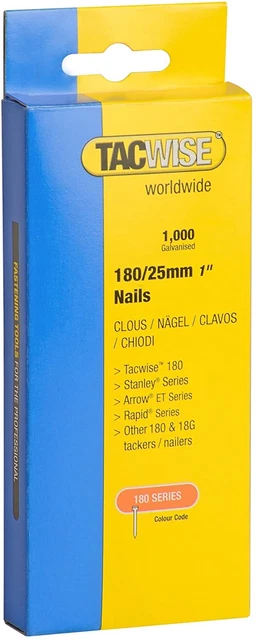 5000 Tacwise 25 mm 18 Stärke Brad Nägel 18 g verzinkt 180 Typ für Nagelpistolen