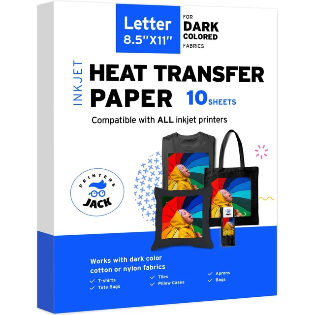 Iron-On Heat Transfer Paper for Dark Fabric 10 Pack 8.5&quote